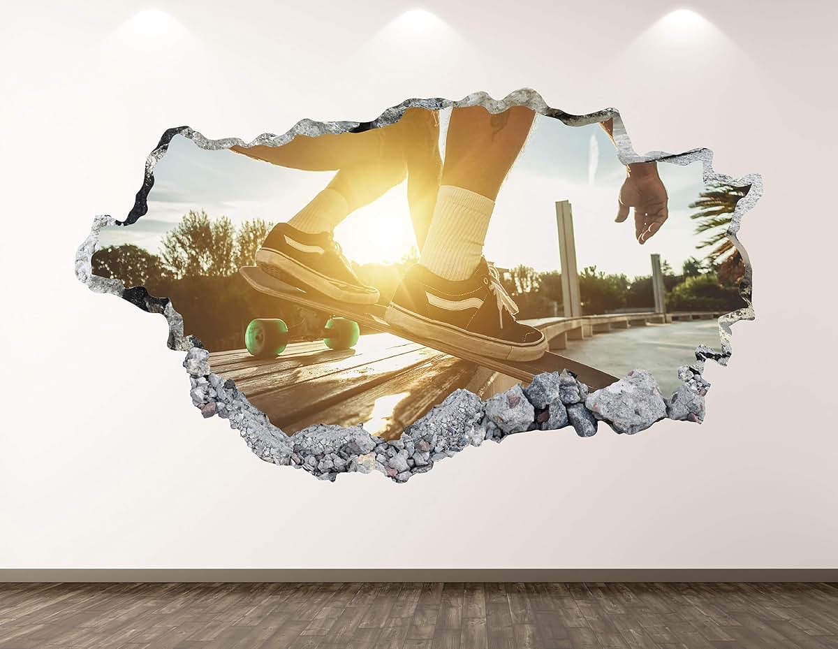 West Mountain Skater Decal Art Decor 3D Smashed Kids Skateboard Sticker Mural Home Gift