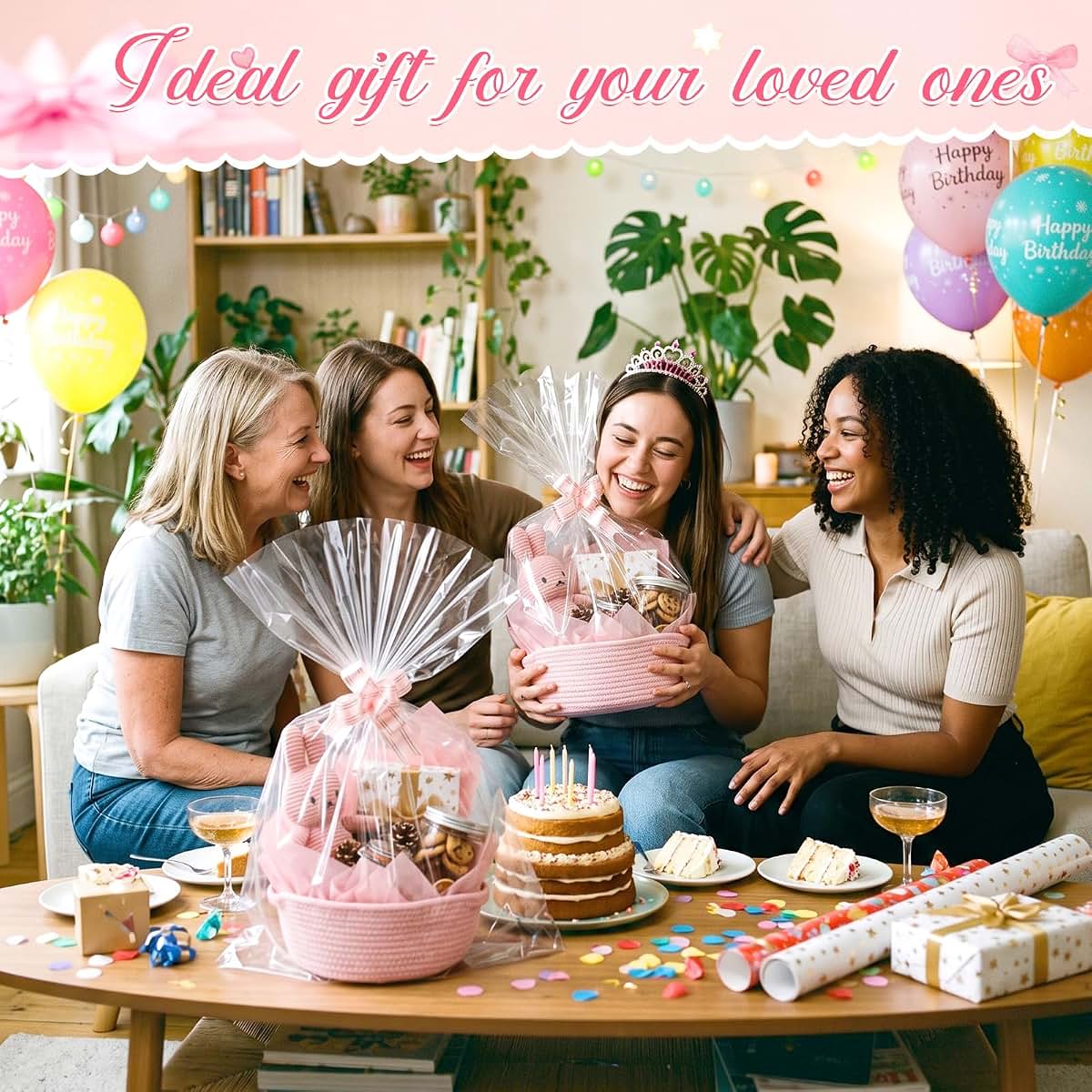 OBreezify 20 Sets Small Pink Woven Gift Basket with Handle, 12"x 8"x 5" Gift Baskets with Bags Pull Bows and Tissue (photo 4)
