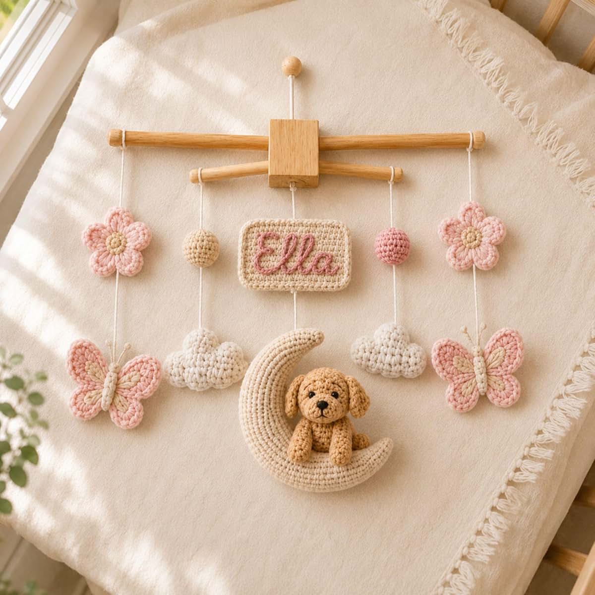 Peropia Personalized Crochet Dog Baby Mobile for Girls
