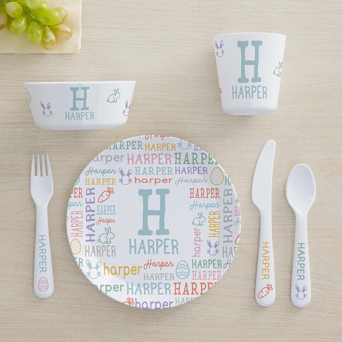 Personalization Universe Easter Repeating Name Personalized Kids Plate (photo 4)