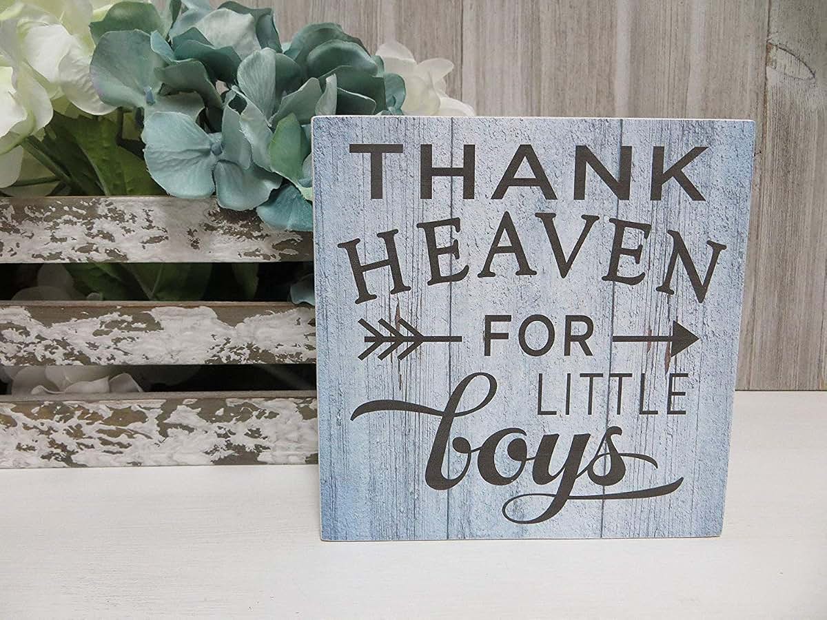 Wooden Wall Sign Plaque Thank Heaven For Little Boys Nursery Decor