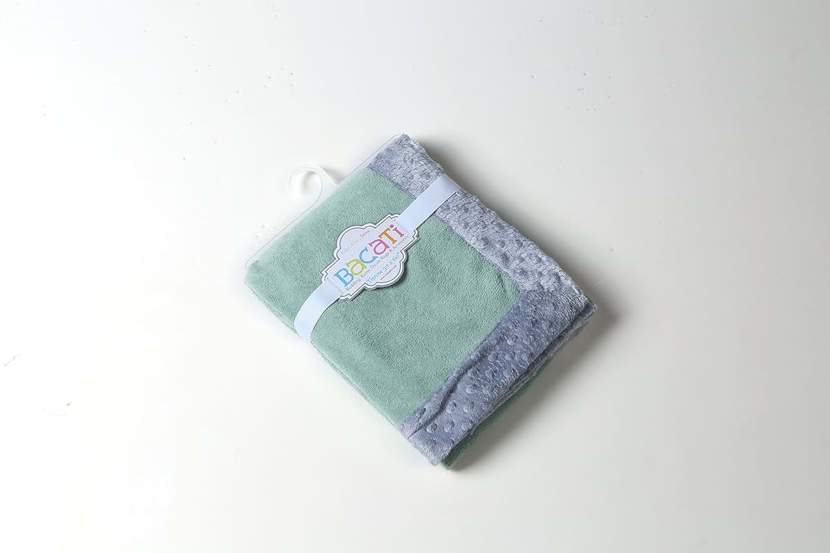 Bacati Solid Center Plush Blanket (Mint/Grey Border) (photo 4)
