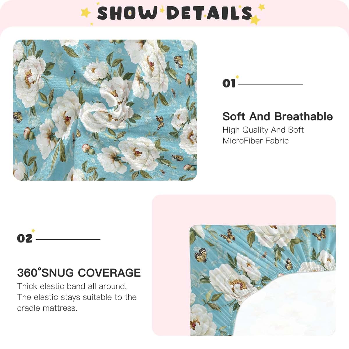 BabyOneStop Vintage Peony Turquoise Fitted Crib Sheet