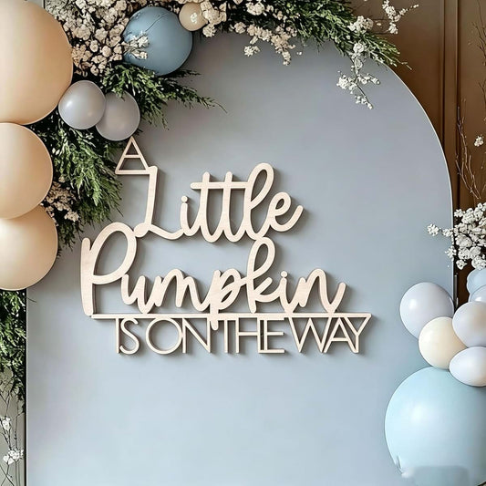 BabyOneStop Our Little Pumpkin Is On The Way Wooden Baby Shower Backdrop Sign