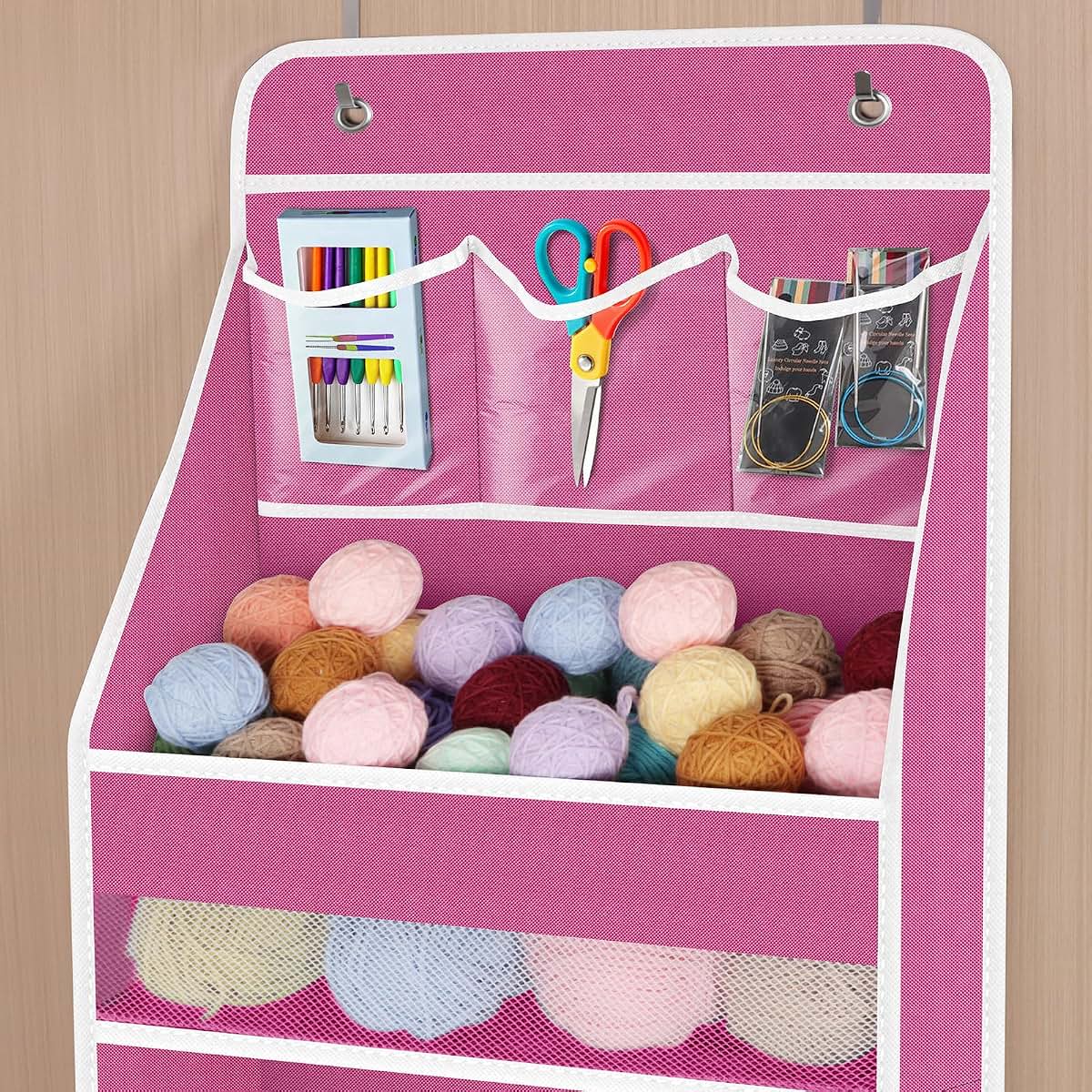 Univivi Fabric Over Door Hanging Organizer, Pink, 6-Shelf, 8 Pockets