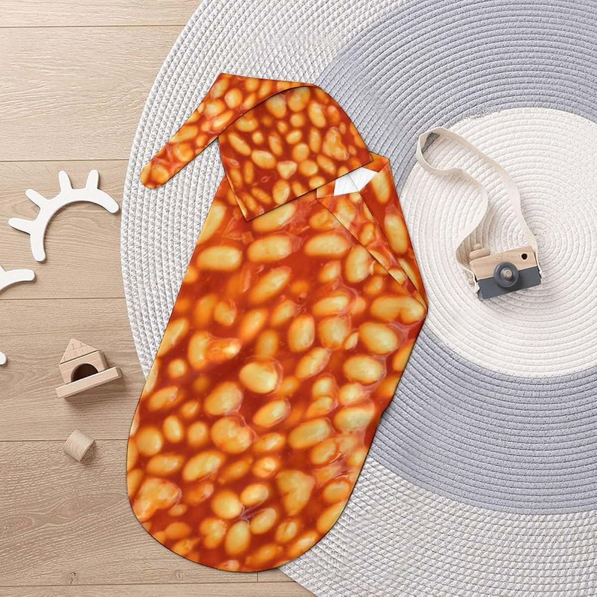 Qiohoey 3D Funny Realistic Food Baked Beans Saltine Cracker Newborn Baby Swaddle Blanket with Beanie Hat