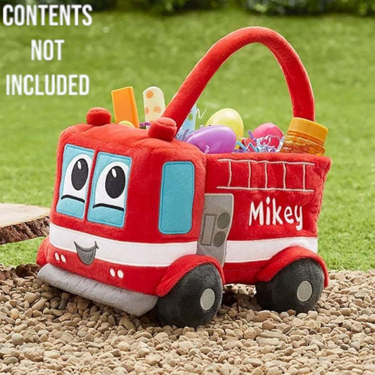 Personalization Universe Fire Truck Plush Easter Basket With Custom Embroidery (photo 2)