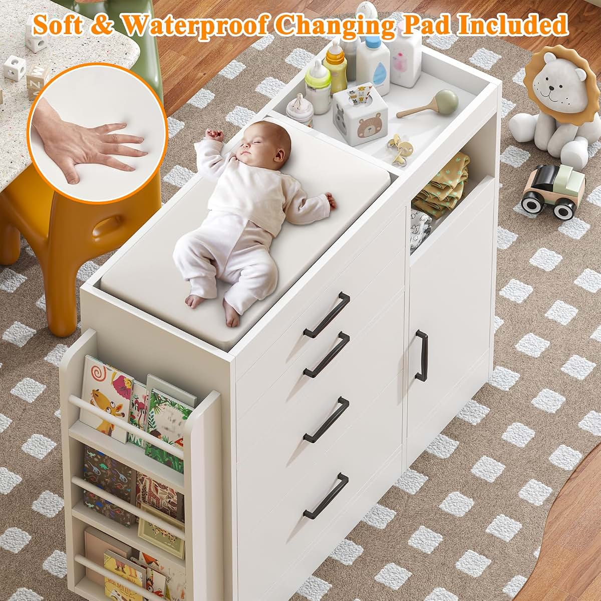 Bigbiglife Changing Table Dresser with 4 Drawers and Storage Shelves