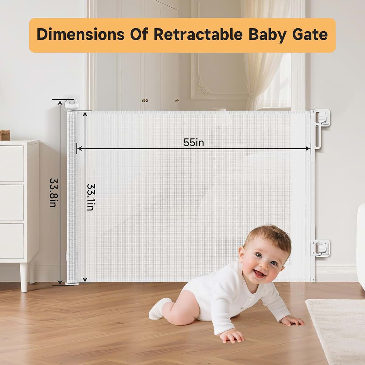 Libodun Retractable Baby Gate, 55 Inch Wide Mesh Gate