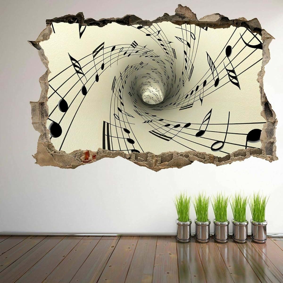 Generic 3D Broken Wall Musical Notation Decal