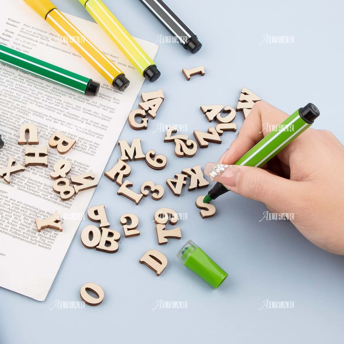 Auear Mini Wooden Alphabet Letters And Numbers For Diy Crafts, 200 Pack