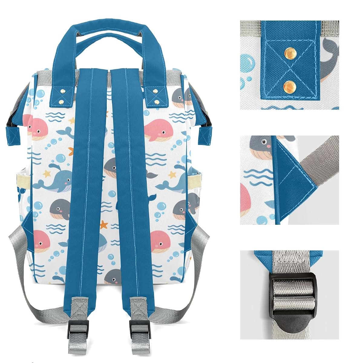 YallLocoMo Custom Name Diaper Bag Backpack With Cartoon Whale Design (photo 4)