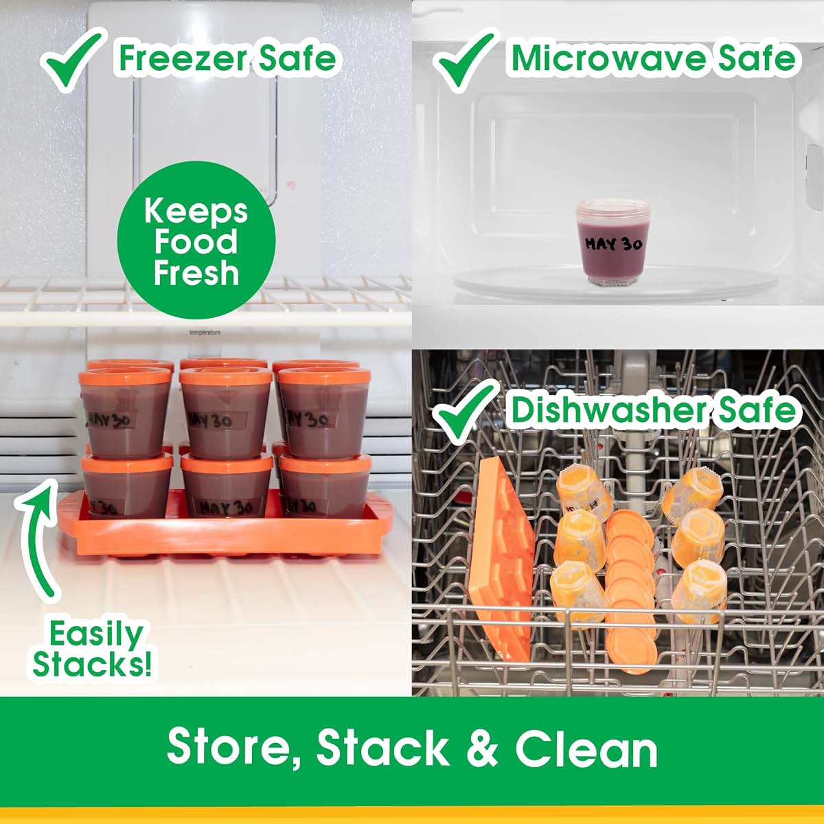 Sprout Cups Baby Food Storage Containers (12 Pack) - 2oz Reusable, Stackable, Leakproof Plastic Jars with Tray & (photo 4)