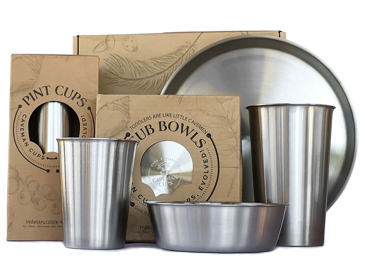 Caveman Stainless Steel Cub Bowls for Baby Toddler Snacks 4 Pack