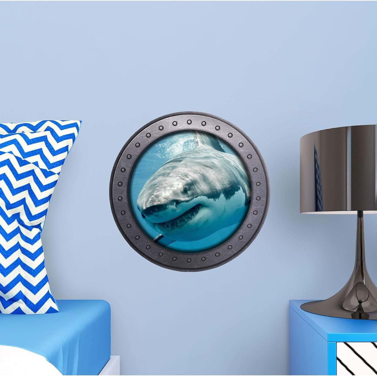 Stickit Graphix Porthole Window Wall Sticker Shark 3 Port Scape Decal Kids Room Decor 12 Inch