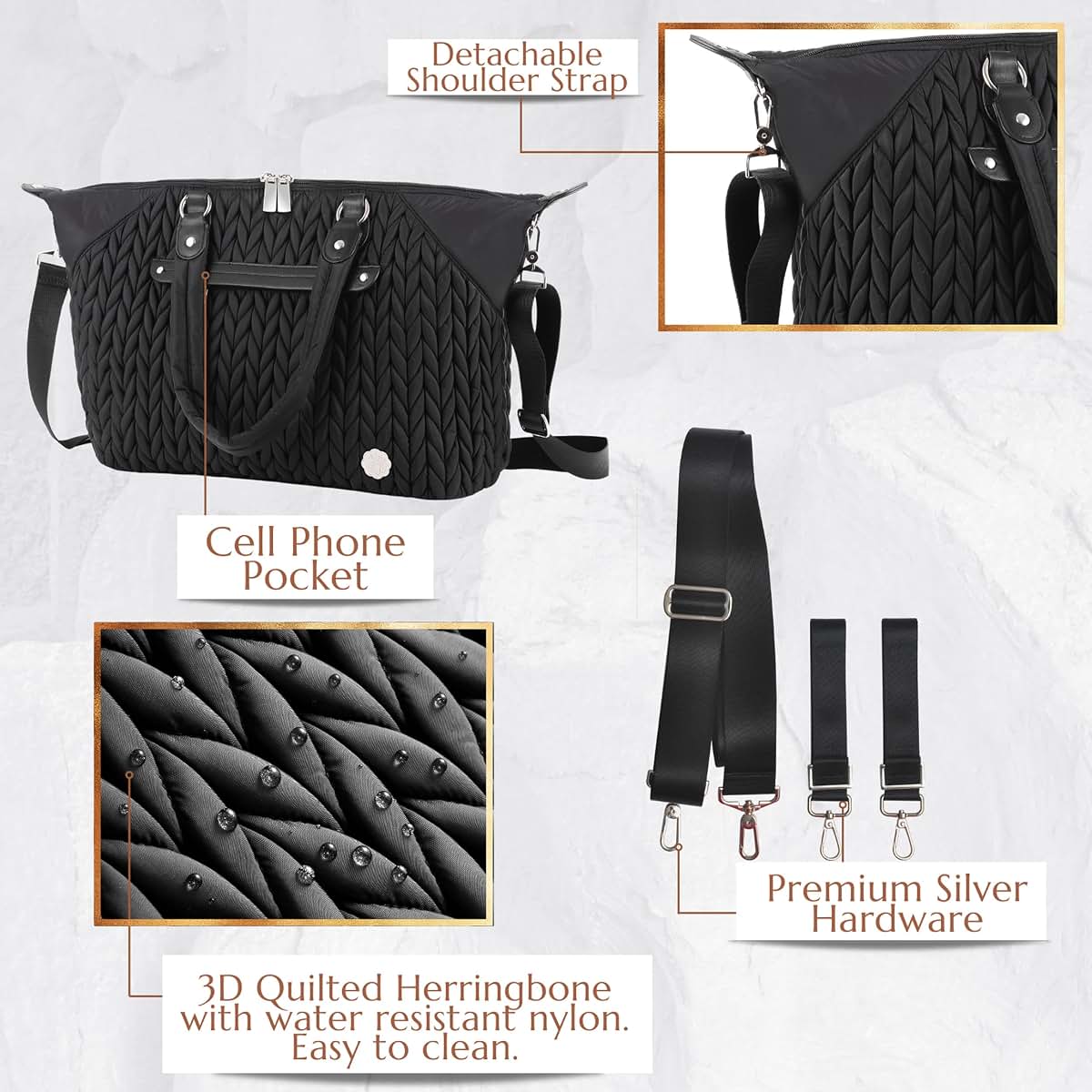 Sewboo Diaper Bag Tote In Black With Herringbone Pattern