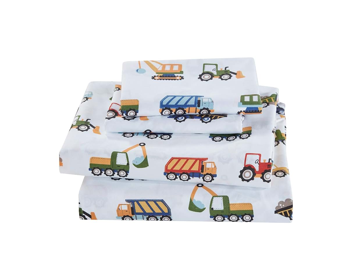Fancy Linen Crib Sheet Set With Construction Zone Pattern