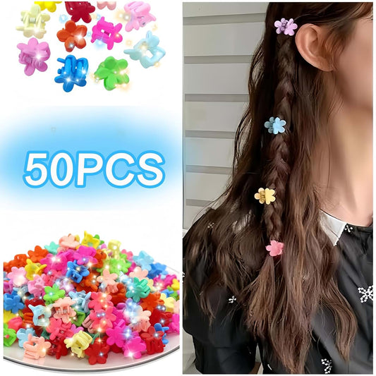 Tesvyns Mini Flower Hair Clips, 50-Piece Colorful Floral Claw Set for Toddlers