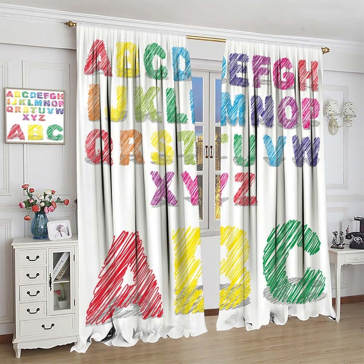 SENRUEGT ABC Alphabet Kids Bedroom Curtains, 42x45 inch