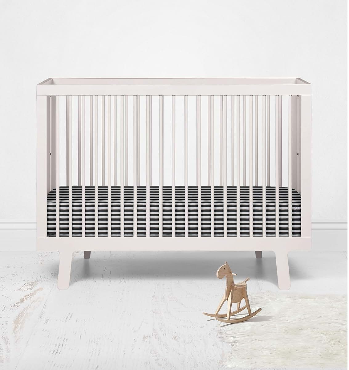 Bacati Black/White Pin Stripes Crib Fitted Sheet (photo 4)