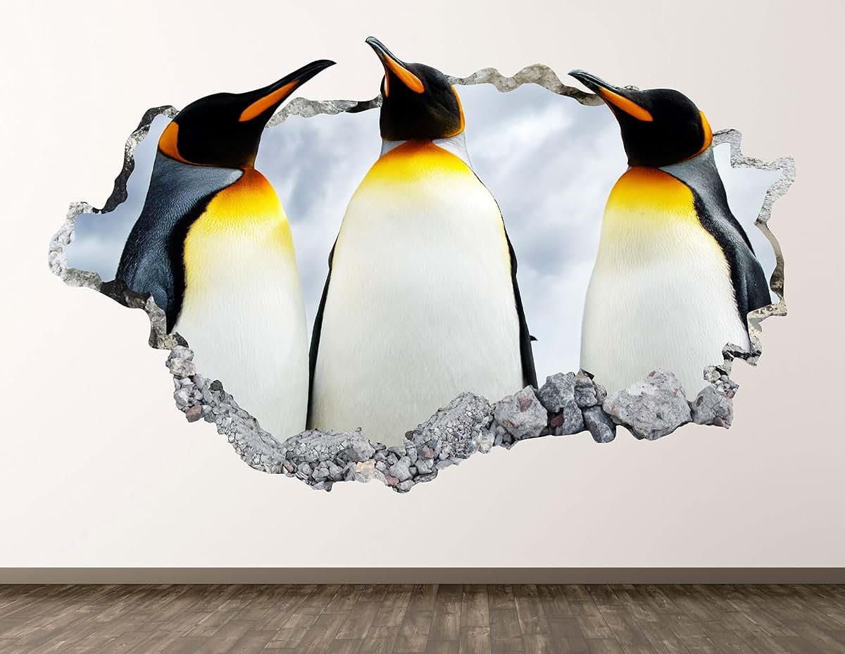 West Mountain Emperor Penguin Wall Decal Art Decor 3D Smashed Animal Sticker Poster Kids Room Mural Custom Gift BL465