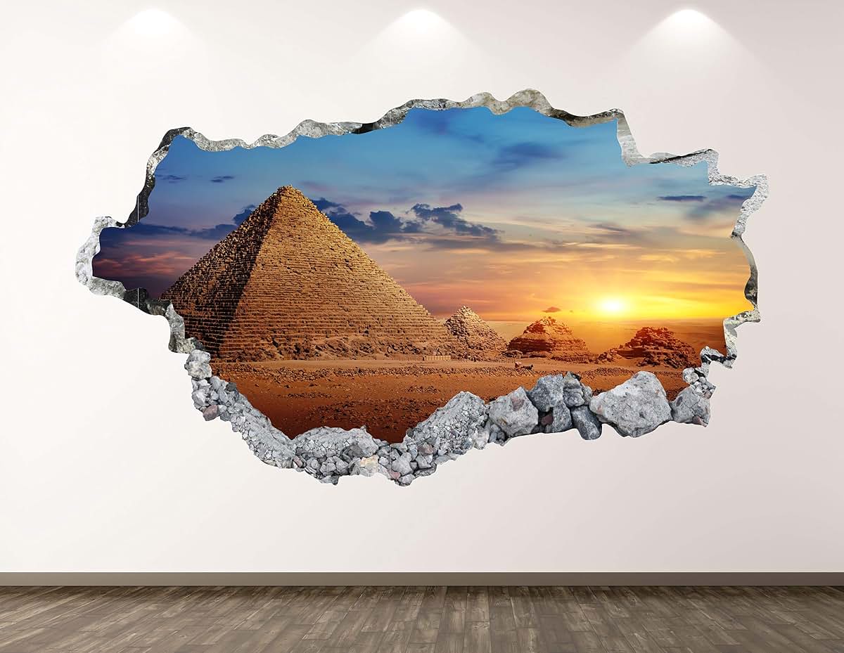 West Mountain Egypt Wall Decal Art Decor 3D Smashed Egyptian Pyramids Sunset Sticker Poster Kids Room Mural Custom Gift