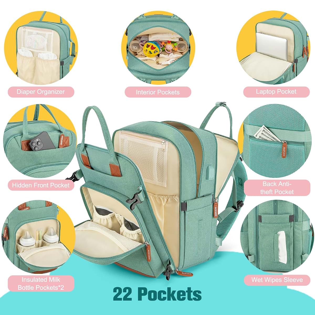 BAGPARKK Diaper Bag Backpack With Changing Pad & Pacifier Holder (photo 4)