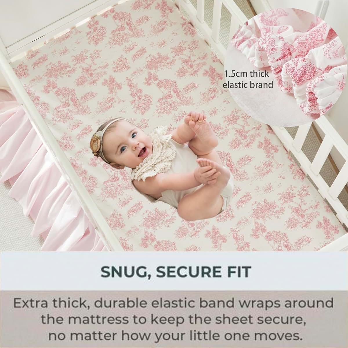 Brandream Fitted Crib Sheet for Standard Crib and Toddler Mattress, French Country Pink Toile