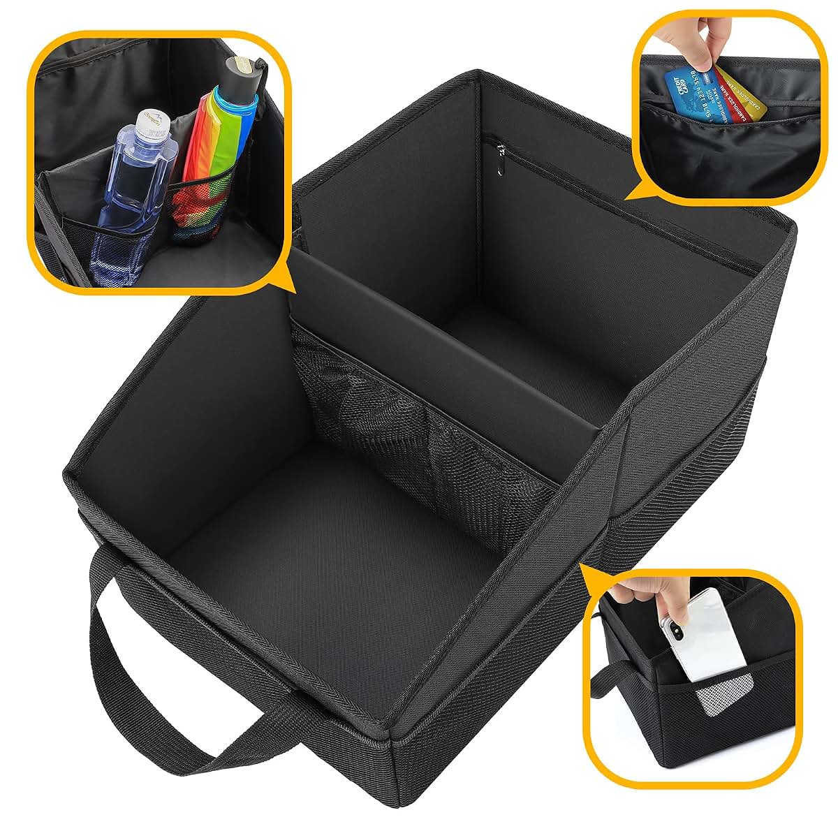 INFIVITA Car Organizer With 2 Compartments And 9 Mesh Pockets