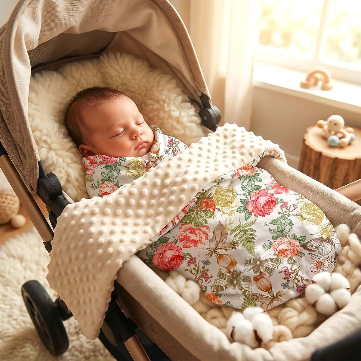 BabyOneStop 30 x 40 Inches Floral Plush Minky Blanket with Double Layer Dotted Backing
