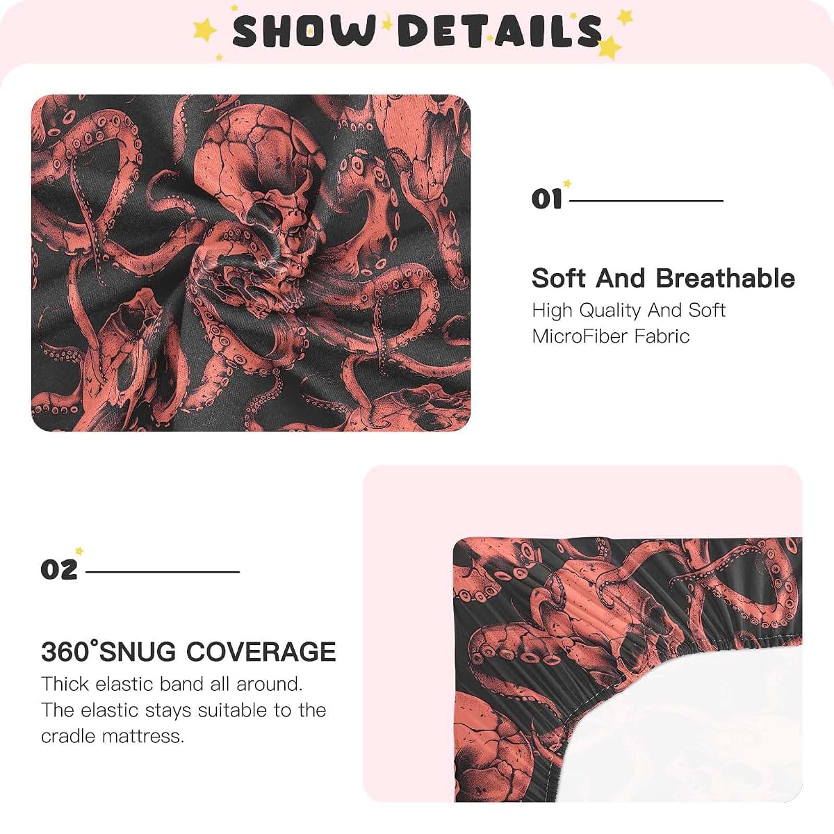 Umiriko Red Skull Octopus Fitted Crib Sheet 52x28x9in