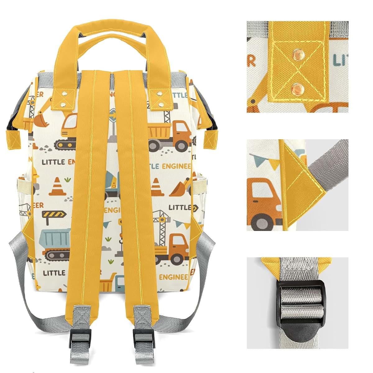 YallLocoMo Personalized Diaper Bag Backpack Gift Watercolor Cute Construction Engineering Trucks Ultimate Nappy Bag: (photo 4)