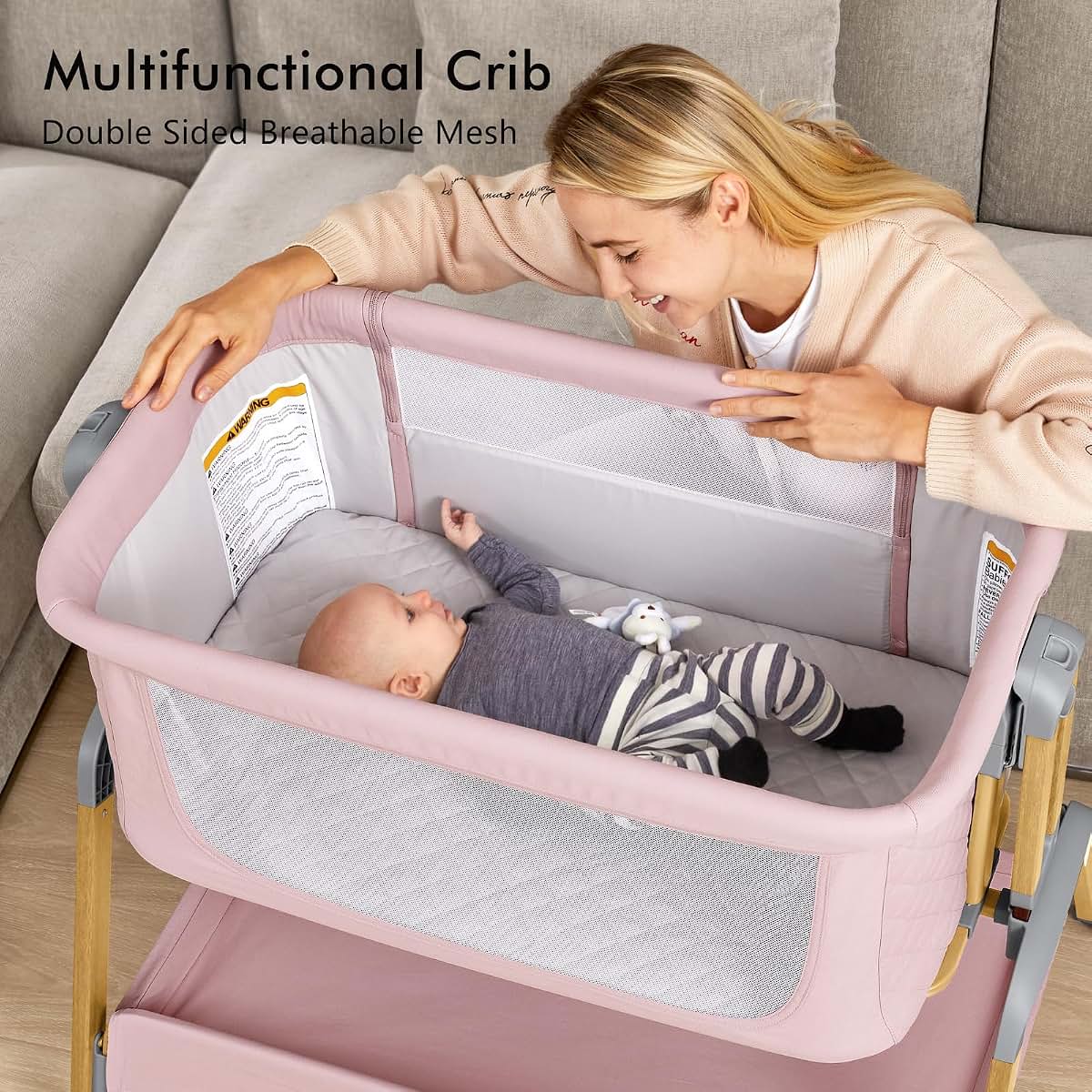 TotRun Adjustable Bedside Sleeper Bassinet for Newborns (Pink)
