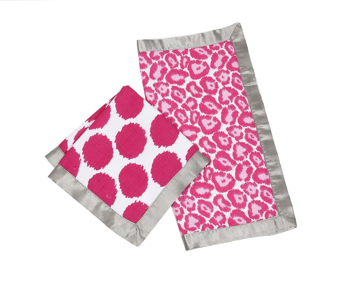 Bacati - Ikat Muslin 2 Pc Security Blankets (Grey/Bright Pink)