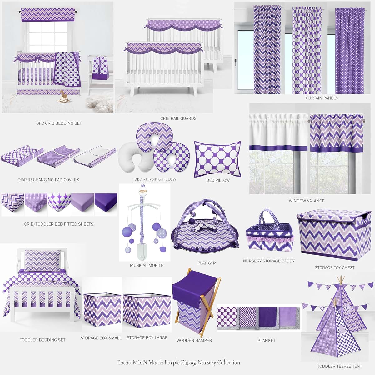 Bacati Large Dots Fabric Memory/Memo Photo Bulletin Board, Purple (photo 3)
