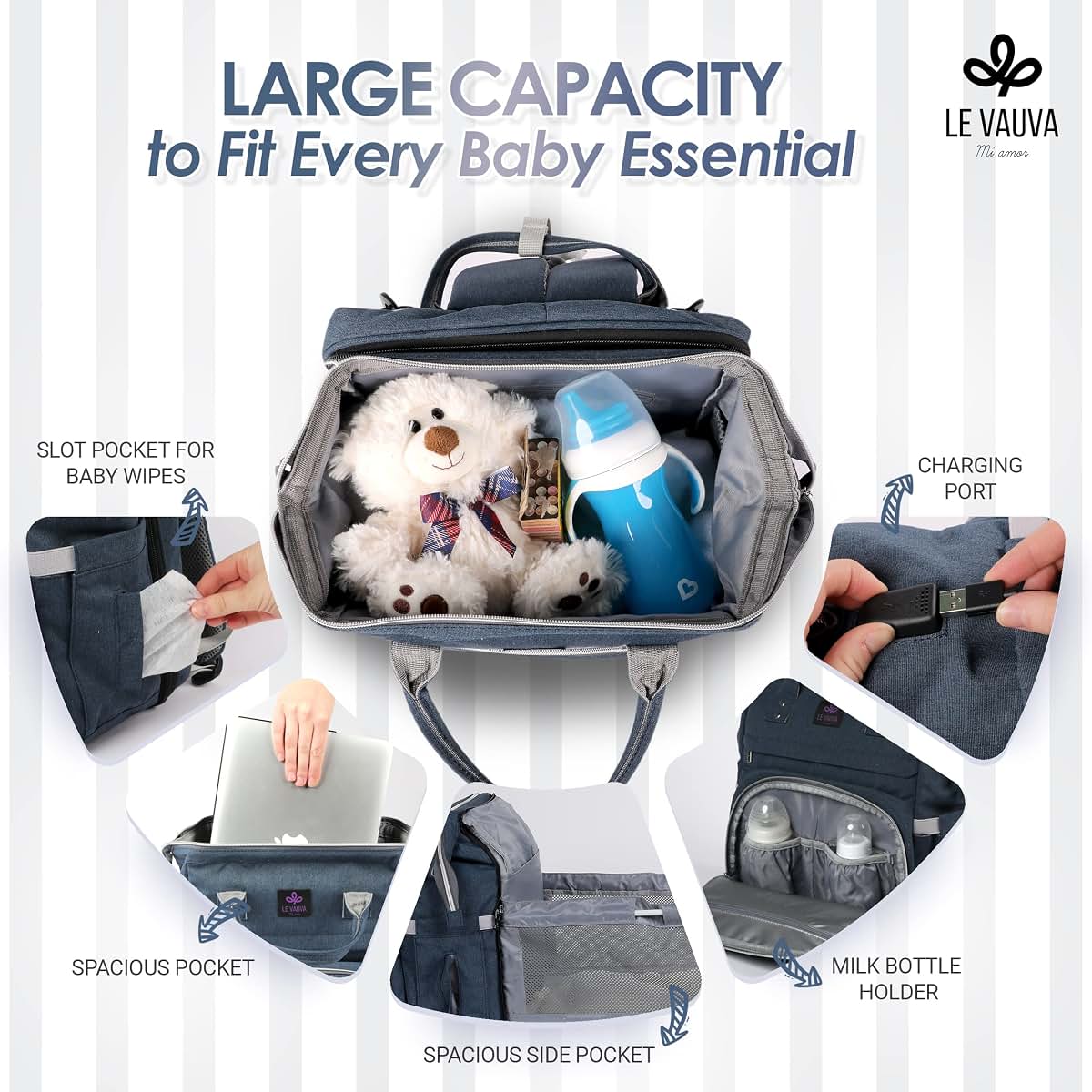 Halo Hug Durable & Stylish Diaper Bag with Free Insulated Bag - Perfect Baby Shower Gifts for Moms, Dads & Family (photo 4)