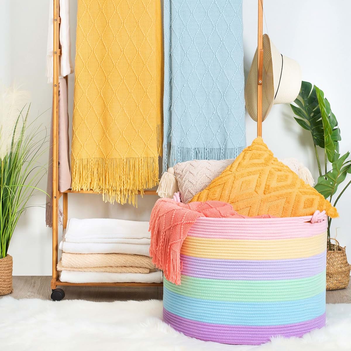 Decorative Woven Cotton Rope Storage Basket Bin