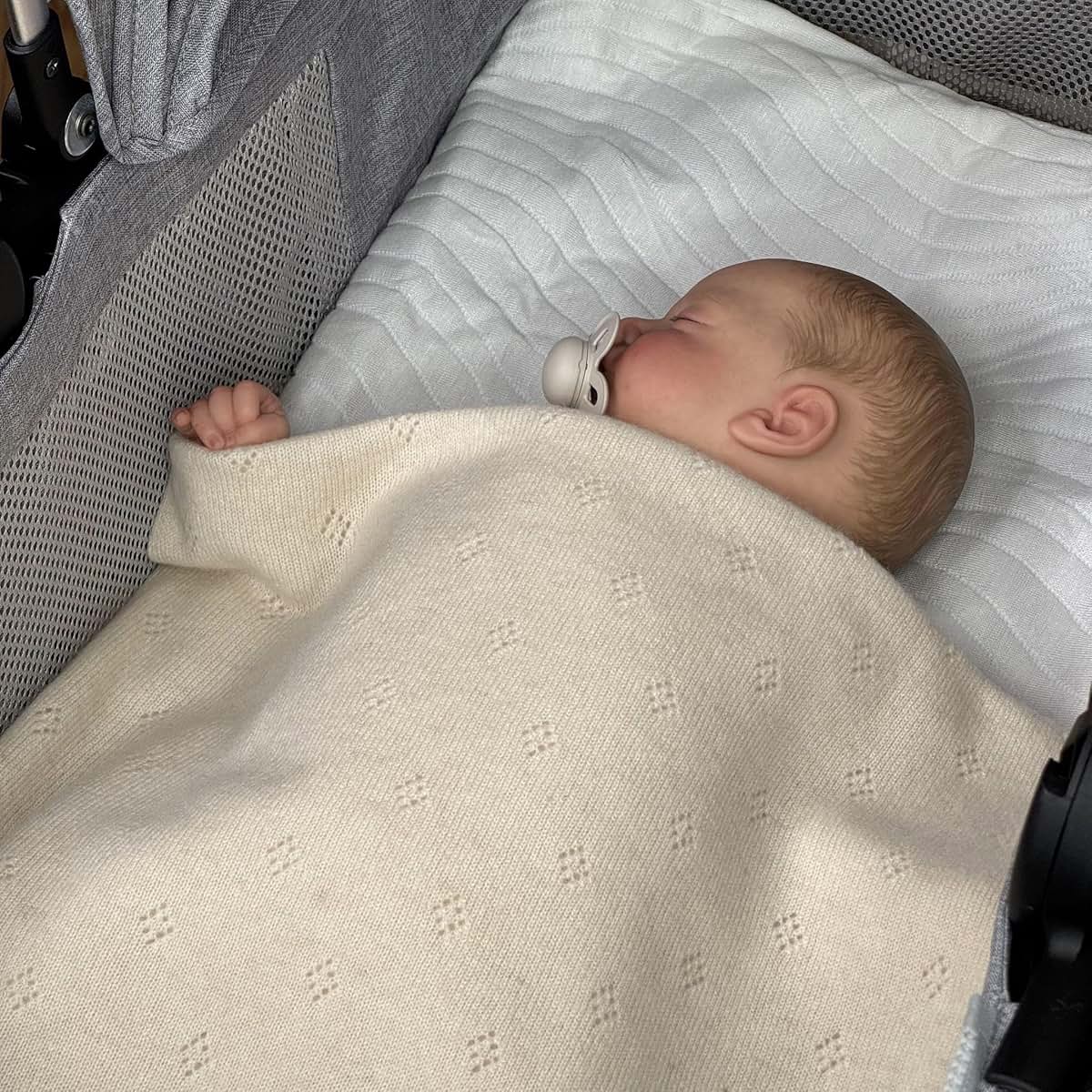 Jet&Bo Baby Cashmere Pointelle Knit Blanket for Stroller & Cuddling