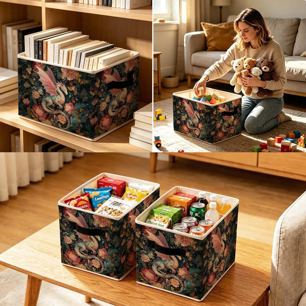 Wpqthip Floral Dragon Storage Bin for Nursery and Room Organization