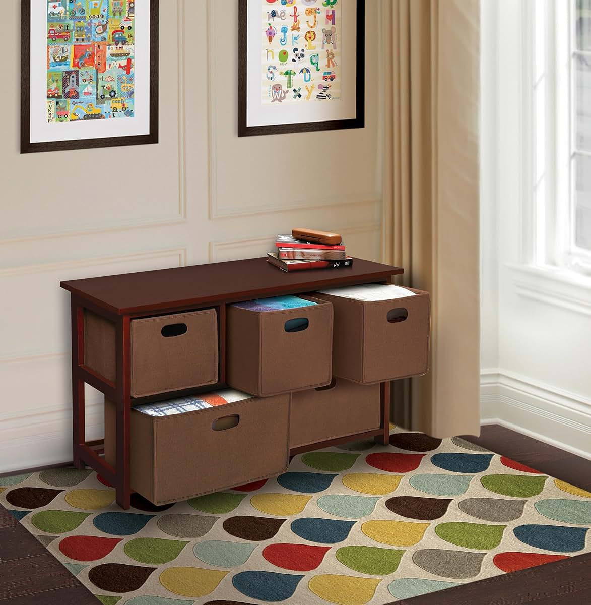 Badger Basket Five Drawer Nursery Storage Organizer with Fabric Baskets, Cherry