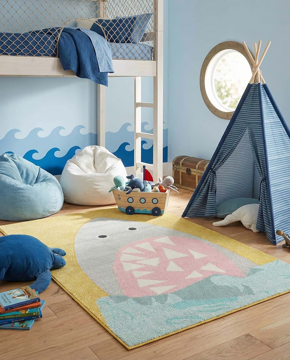 Rugs.com Whimsy Kids Shark Area Rug, Yellow 4'1" x 6'1"