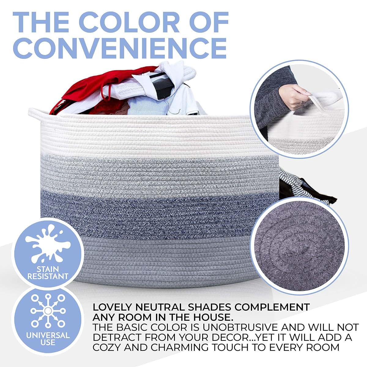 Modernetic Cotton Rope Basket - Large Decorative Woven Storage Bin (photo 4)