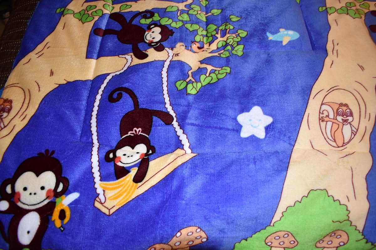 BabyOneStop Monkey Plush Borrego Baby Blanket Throw Multi Color Machine Washable