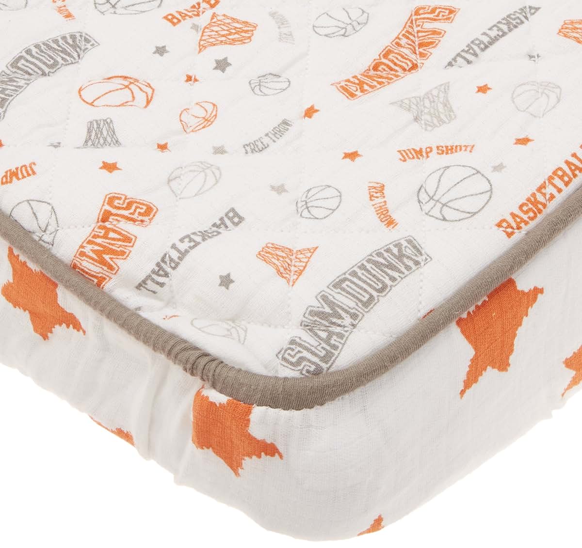 Bacati Basketball Orange And Grey Muslin Quilted Changing Pad Cover (photo 3)