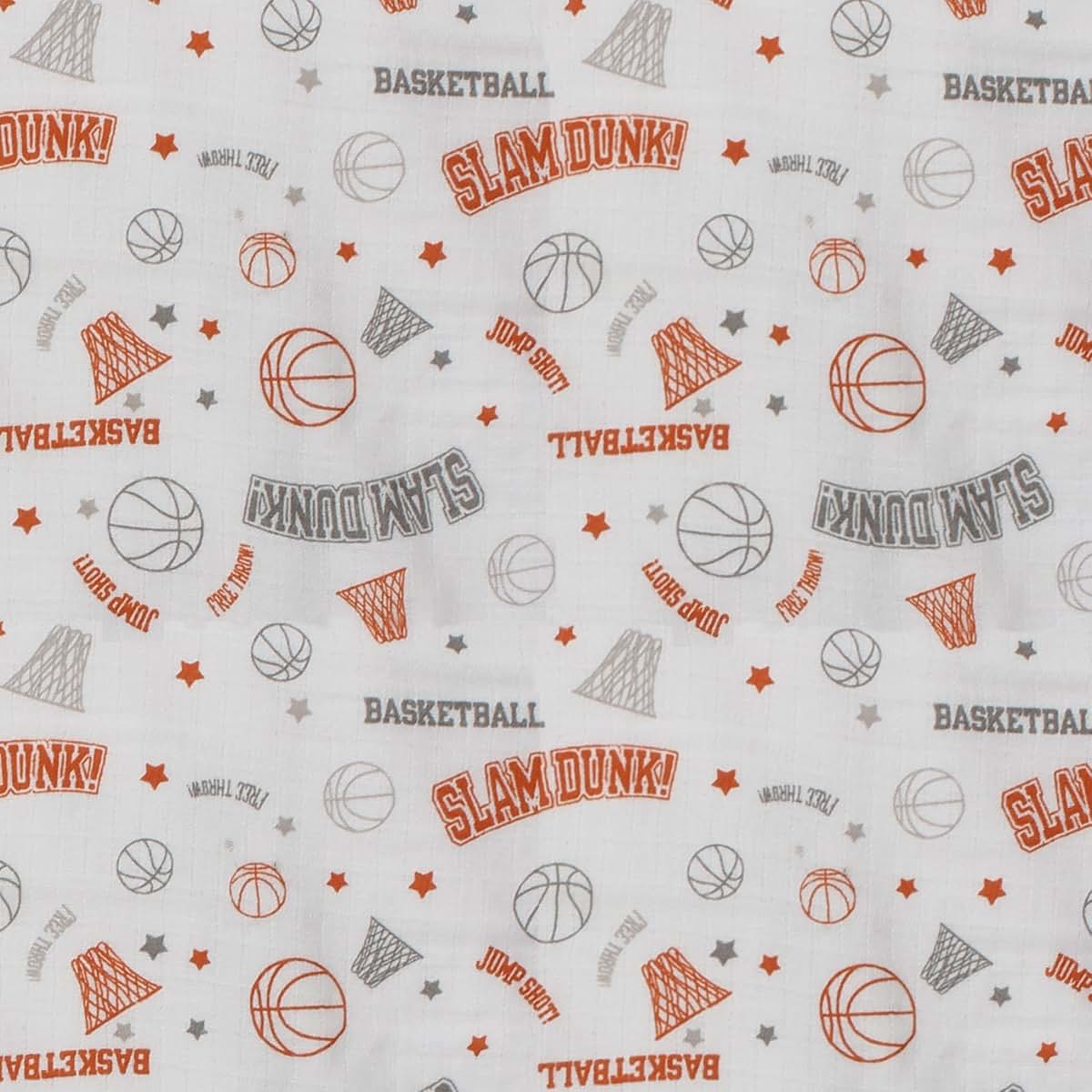 Bacati - Sports Muslin Set of 3 Wash Cloths or Hooded Towel (Hooded Towel, Basketball Orange/Grey) (photo 2)