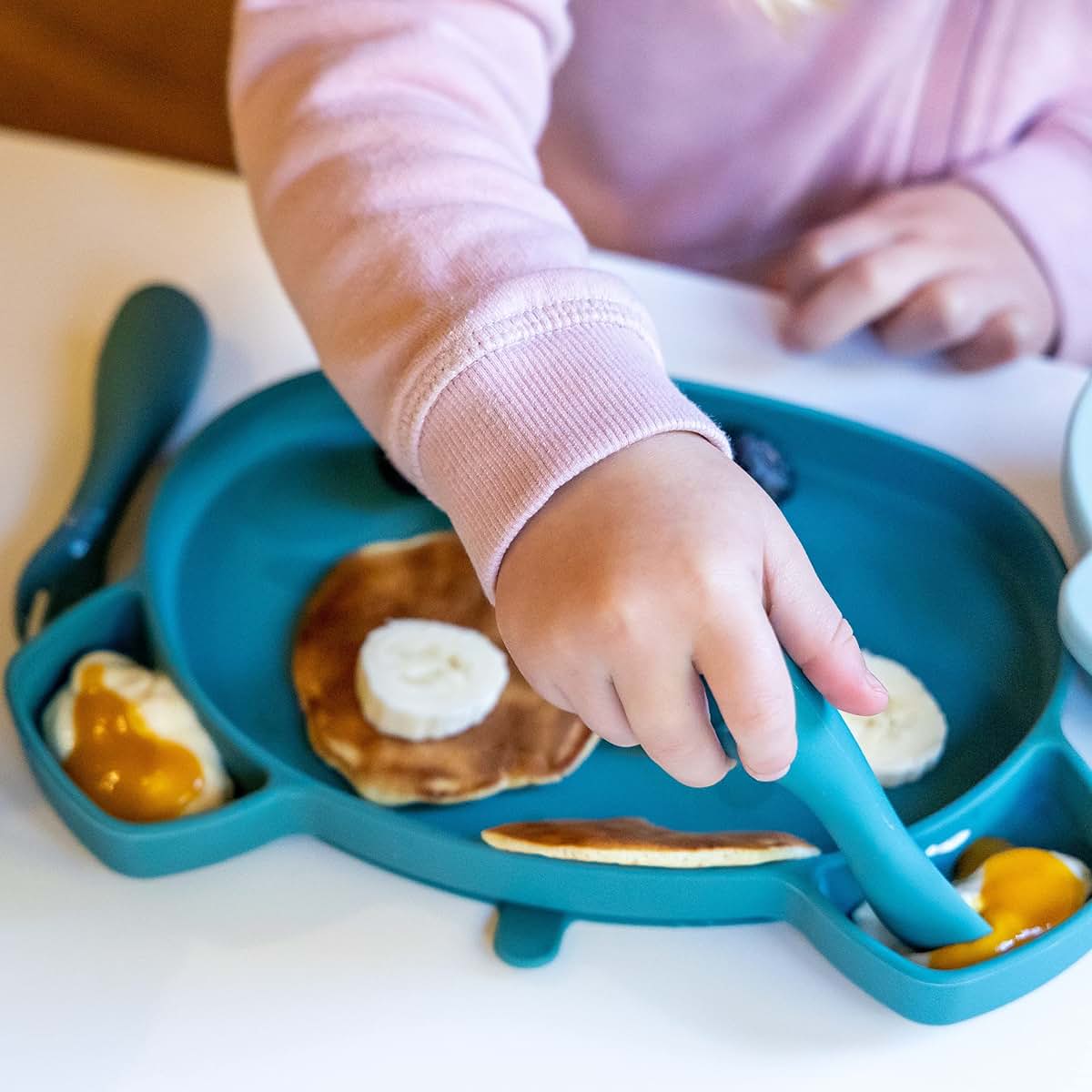 TUM TUM Baby Cutlery Set, Silicone Spoon & Fork with Travel Case, Blue