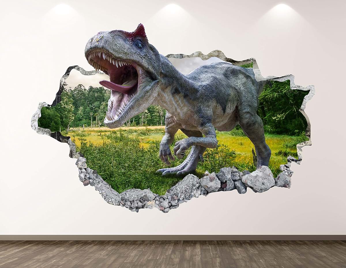 West Mountain Wild Dinosaur Wall Decal Art Decor 3D Smashed Forest Sticker Poster Kids Room Mural Custom Gift BL367