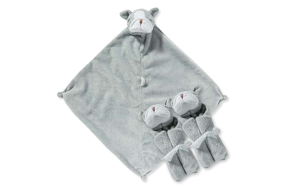 Angel Dear Three Of A Kind Blankie Trio, Grey Bulldog Microfiber