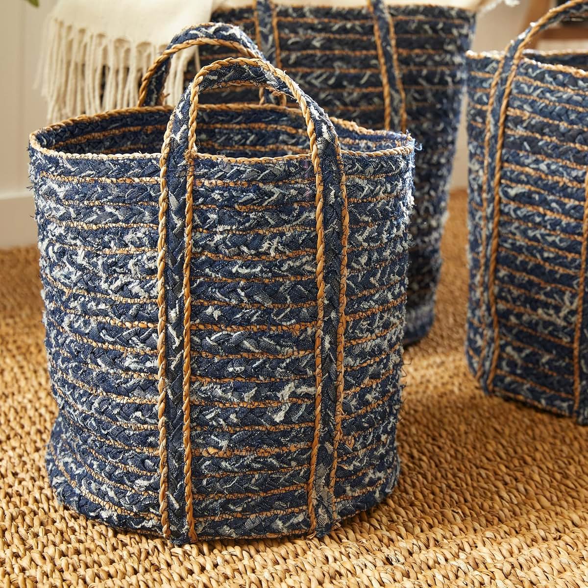 Unknown1 Denim Round Baskets Set of 3 Blue Seagrass (photo 4)