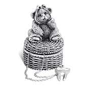 Tumasek Bear Pewter Tooth Fairy Box, Round Keepsake Container